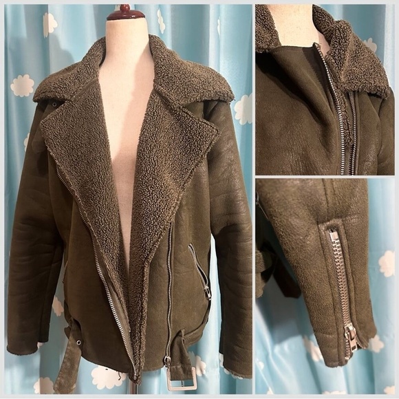 Olive green Glamorous moto bomber vegan- L - Picture 2 of 12